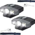 2Pcs Hat Lights Clip On Rechargeable Brim Light, Ultra Bright Micro Mini LED Cap Headlamp 150 Lumens Spotlight, Waterproof Hands Free Portable Flashlight for Baseball Cap, Running, Fishing, Camping