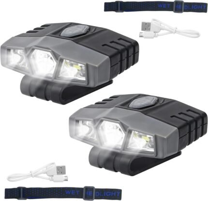 2Pcs Hat Lights Clip On Rechargeable Brim Light, Ultra Bright Micro Mini LED Cap Headlamp 150 Lumens Spotlight, Waterproof Hands Free Portable Flashlight for Baseball Cap, Running, Fishing, Camping