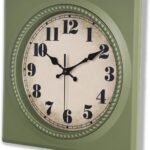 Vintage Wall Clock 1950s Style - Retro 50's Mid Century Square Wall Clocks Battery Operated for Kitchen Living Room Home Decor - 12 Inch, Olive Green