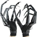 NICENICY Articulated Finger Extensions with Gloves, Halloween and Cosplay Costume Addition, Halloween Fingers With Fingernails, Long Claws, Scary Cosplay Skeleton Claw Hands