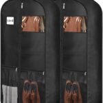 43" Heavy Duty Garment Bags for Travel 6.5" Gusseted Suit Bags for Closet Storage 2 Handles Hanging Clothes Bag with Pocket Mens Suit Cover for Shirts, Coats, Dresses, Suit Holder, 2 Pack