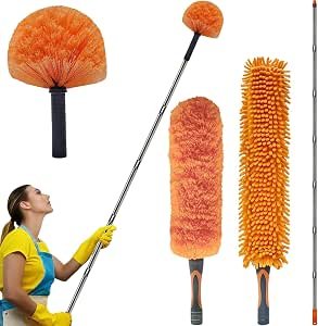 71m9BFt2RHL._AC_SY300_SX300_QL70_ML2_ 20 Ft+ High Reach Duster Kit with 3-13 ft Detachable Pole//High Ceiling Chenille, Microfiber & Cobweb Dusters & Cleaning Tool for Home Indoor & Outdoor - Image 1