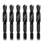 6-Piece 1/4-20NC Combination Drill Tap Bit Set SAE, Made of High-Speed Steel with Anti-Rust Blackened Coating, Ideal for Soft Metal, Wood & Plastic,...
