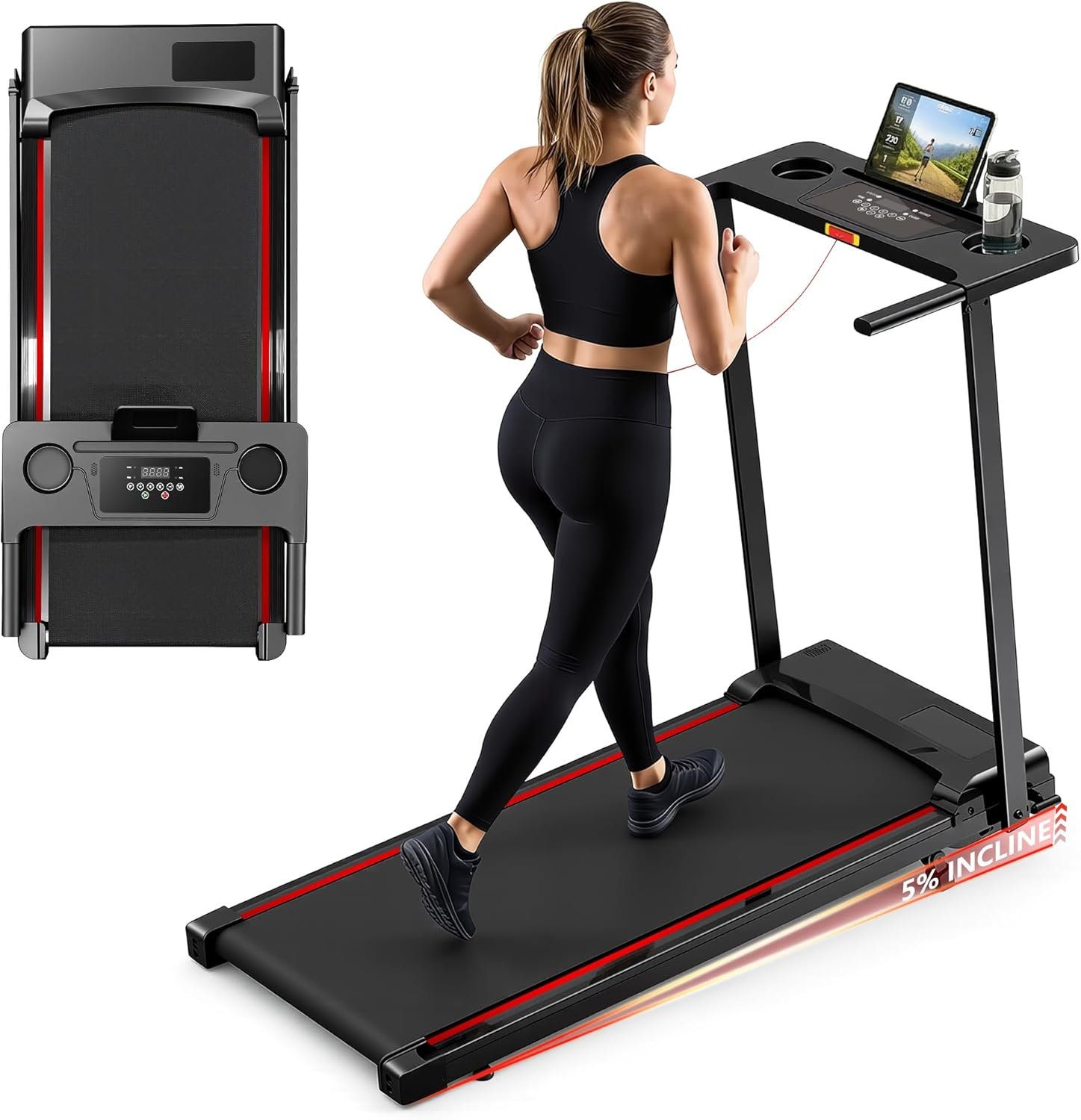 71sAtqaTDjL._AC_SL1500_ 5% Incline Treadmills for Home, Portable Foldable Treadmill with Handle - Image 1