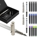 Fancy Fountain Pen Set – Fine & Medium Nibs, Includes 18 Ink Cartridges, Ink Converter, Syringe Filler, Luxury Gift for Writing, Journaling & Calligraphy，Silvery