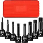 8-Pieces 1/2" Drive Impact XZN Triple Square Bit Socket Set, M5 M6 M8 M10 M12 M14 M16 M18, Impact Spline Bit Socket Set with Storage Case, Professional Master Repair Socket Kit, Cr-Mo Steel