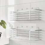 Shower Caddy Bathroom Organiser-2 Pack-Self Adhesive Bath & Shower Shelves-No Drilling-Rustproof Stainless Steel Storage racks for Laundry & Bathroom Accessories -plus 4 Hooks-Aussie Brand Prana HQ