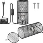 2Pack Reptile Heat Lamp Guard with 150W E26 Ceramic Lamp Holder,Anti Scald Mesh Cage Reptile Light Fixture with ON/Off Button for Reptile Lizard Snake Chick-Heat Bulb Not Included
