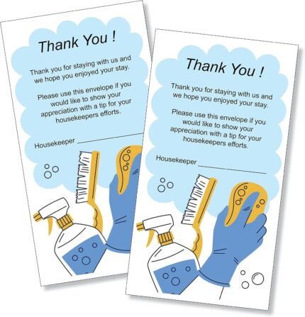 100 Housekeeping Gratitude Envelopes by Printlink - Premium 24lb White Paper Tip Envelopes for Hotel & Motel Staff - Full Color Printed Front, Easy-Seal Dry Gummed Flap - 3.5" x 6.5" - Made in USA