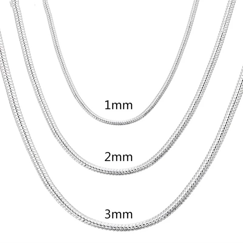 download (75) 45-60cm Silver Color 1MM/2MM/3MM solid Snake Chain Necklace For Men Women Fashion Jewelry for pendant free shipping - Image 1