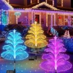 3PCS Solar Christmas Trees Lights Outdoor Waterproof Jellyfish Lights 5 Layer Optical Fiber 7 Color Changing for Pathway Lawn Patio Decorations