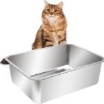 Cat Litter Box,Large Stainless Steel Litter Box (M 45 * 35 * 15CM) cat litte tray for kitty Large or Small Cat Potty Toilet Never Absorbs Odor, Stains, or Rusts Easy Cleaning